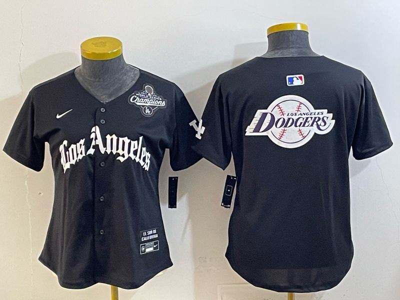 Women 2026 Los Angeles Dodgers Blank Black Game Nike MLB Jersey style 0034->women mlb jersey->Women Jersey